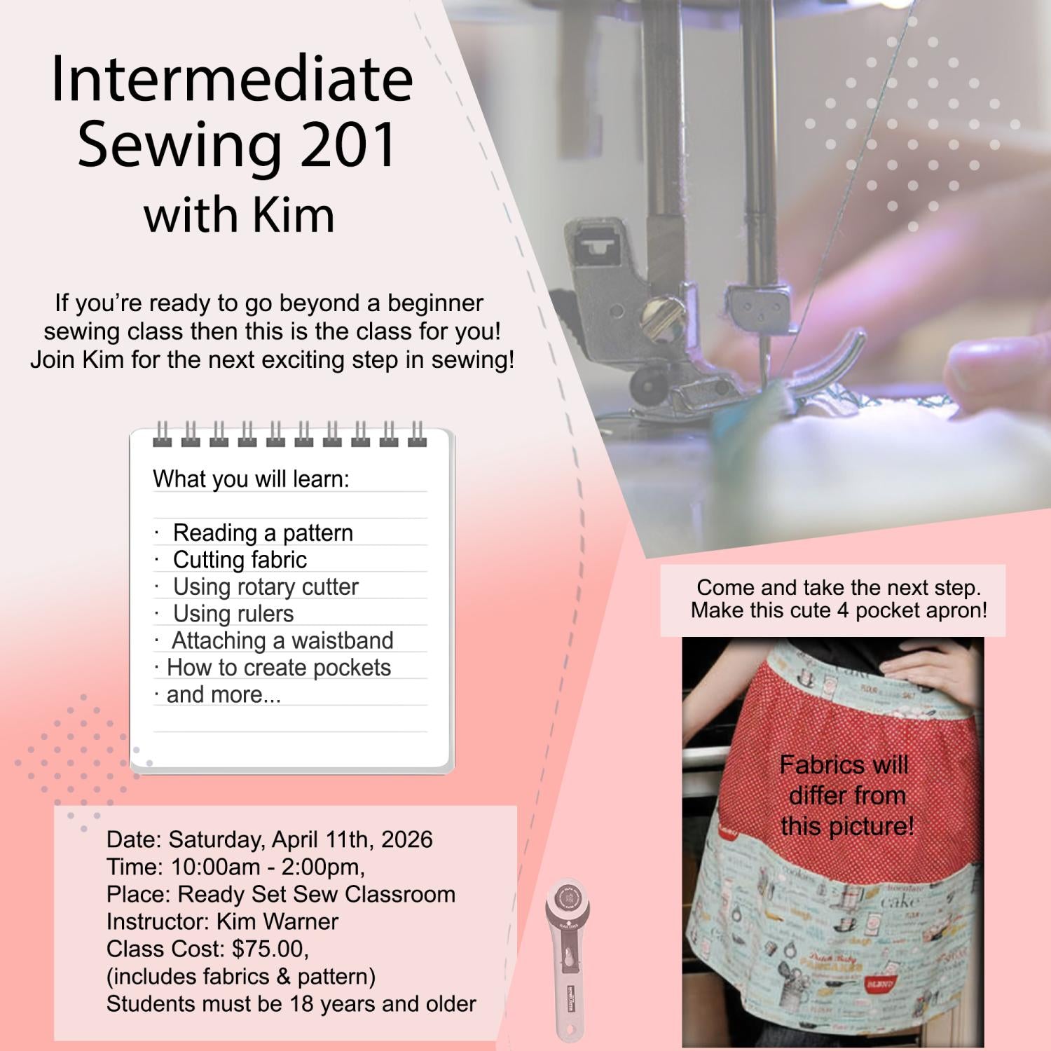 04/11/2026  Intermediate Sewing 201 with Kim