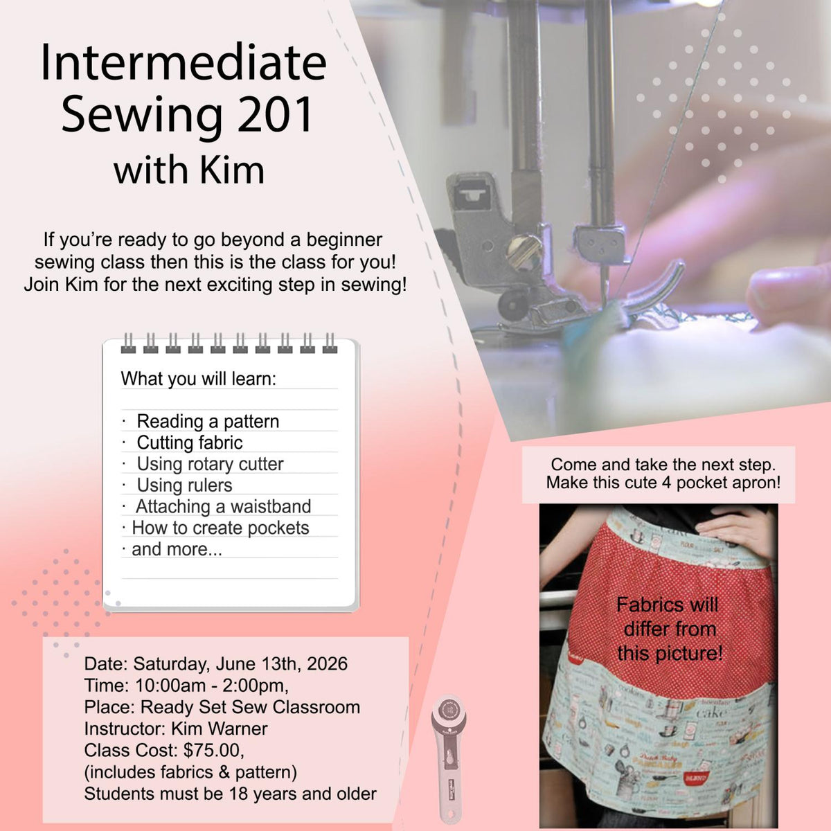 06/13/2026  Intermediate Sewing 201 with Kim