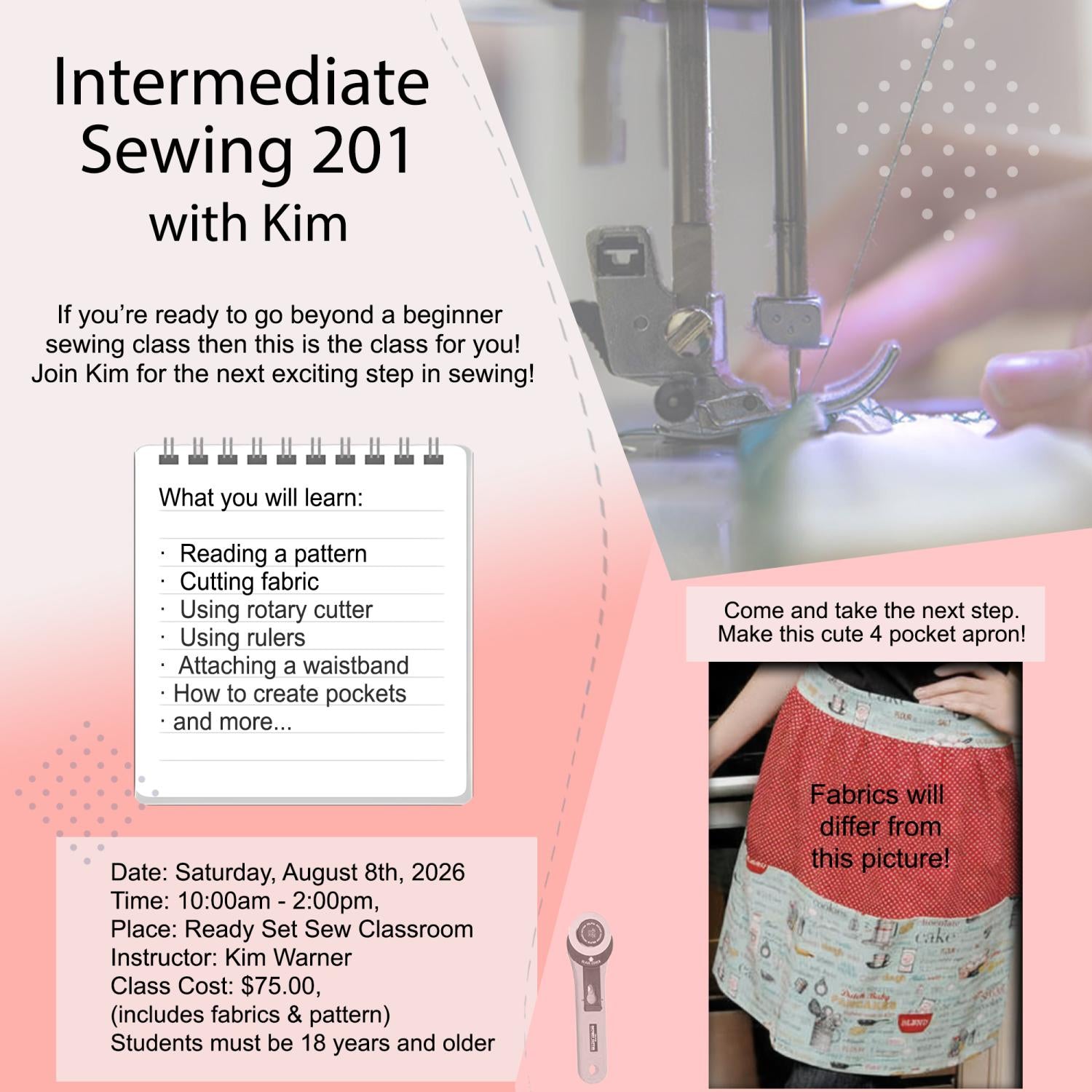 08/08/2026  Intermediate Sewing 201 with Kim