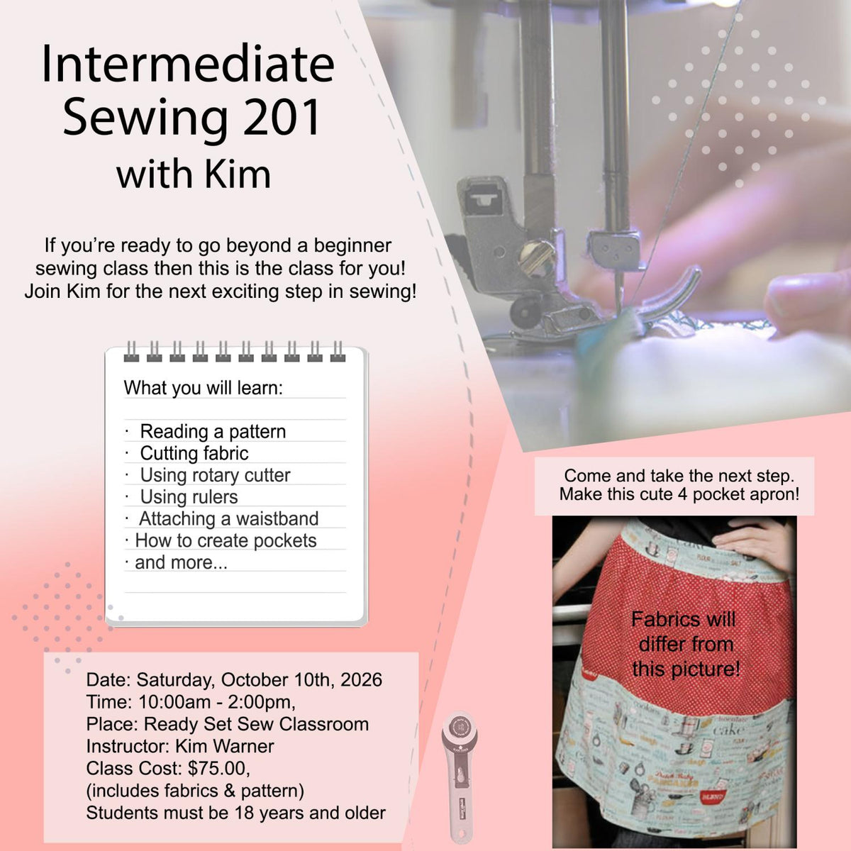 10/10/2026  Intermediate Sewing 201 with Kim