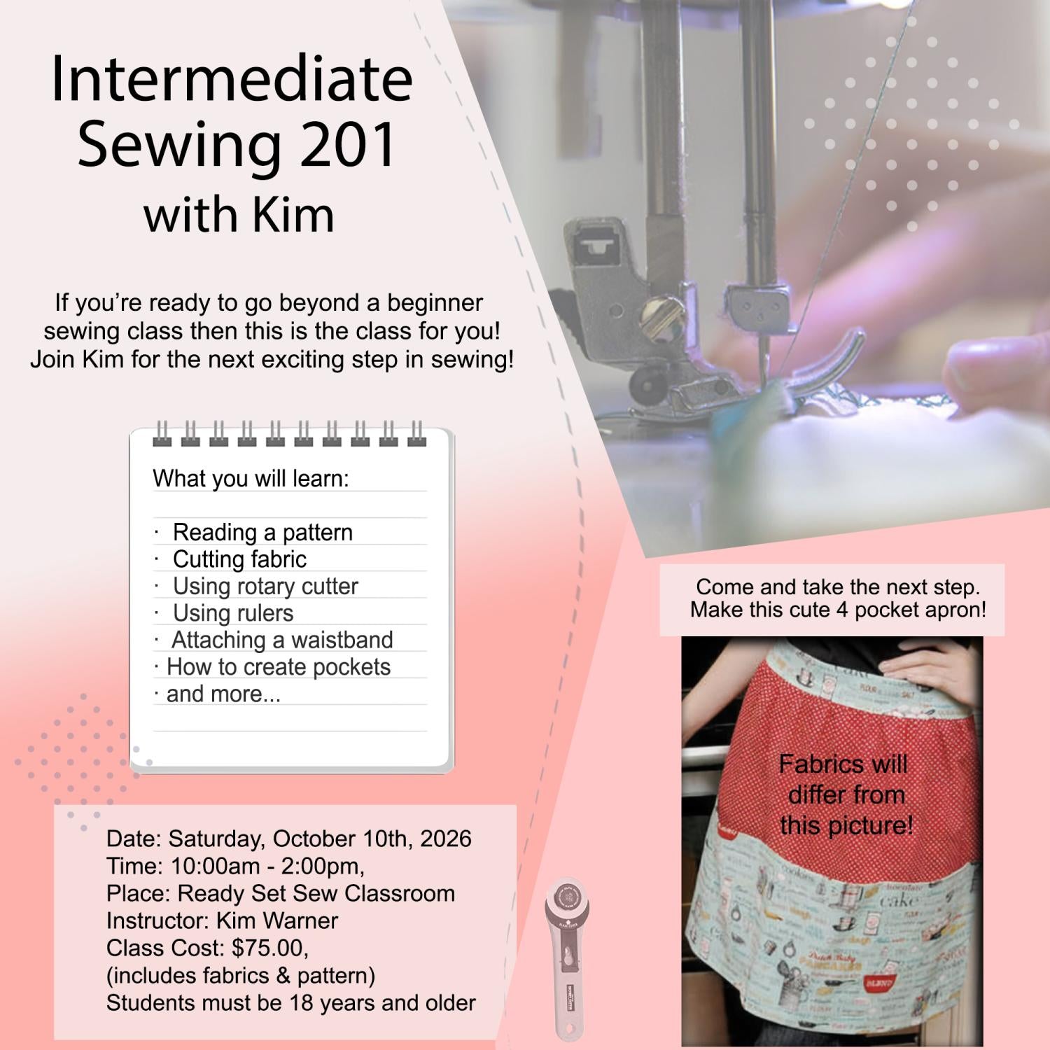 10/10/2026  Intermediate Sewing 201 with Kim