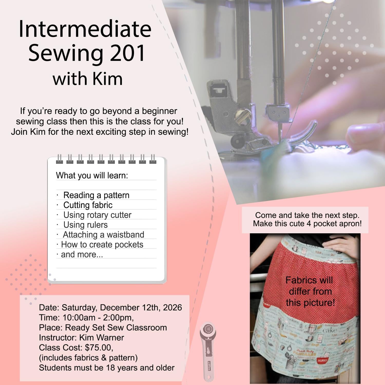 12/12/2026  Intermediate Sewing 201 with Kim