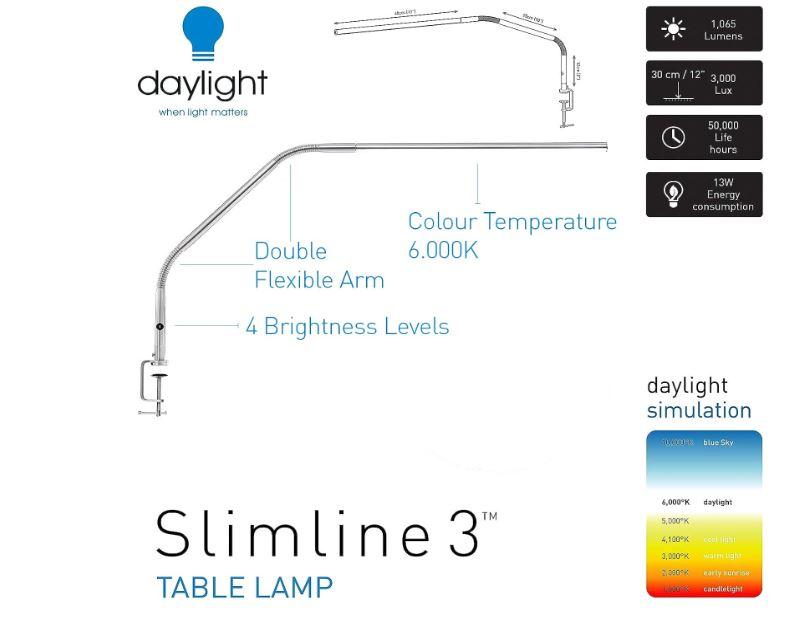 Daylight Slimline 3 (34" LED) Lamp -  Screw Clamp for Table