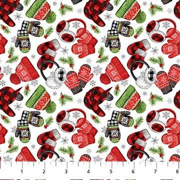 Northcott -Hat Toss - White Multi - from the Beary Merry Christmas Collection