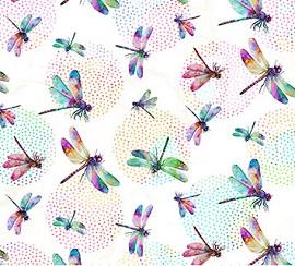 Northcott - Dragonfly Dance - Dragonflies - White Multi - DP27504-10