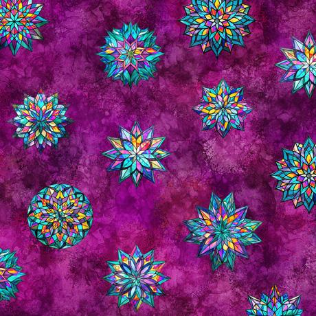 QT Fabrics Radiant Reflections Stained Glass Stars in Magenta