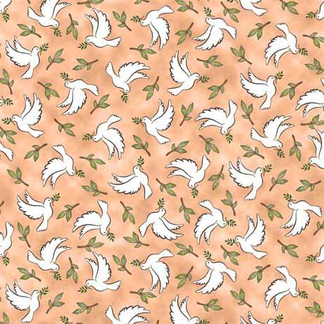 QT Fabrics Rejoice Doves in Salmon