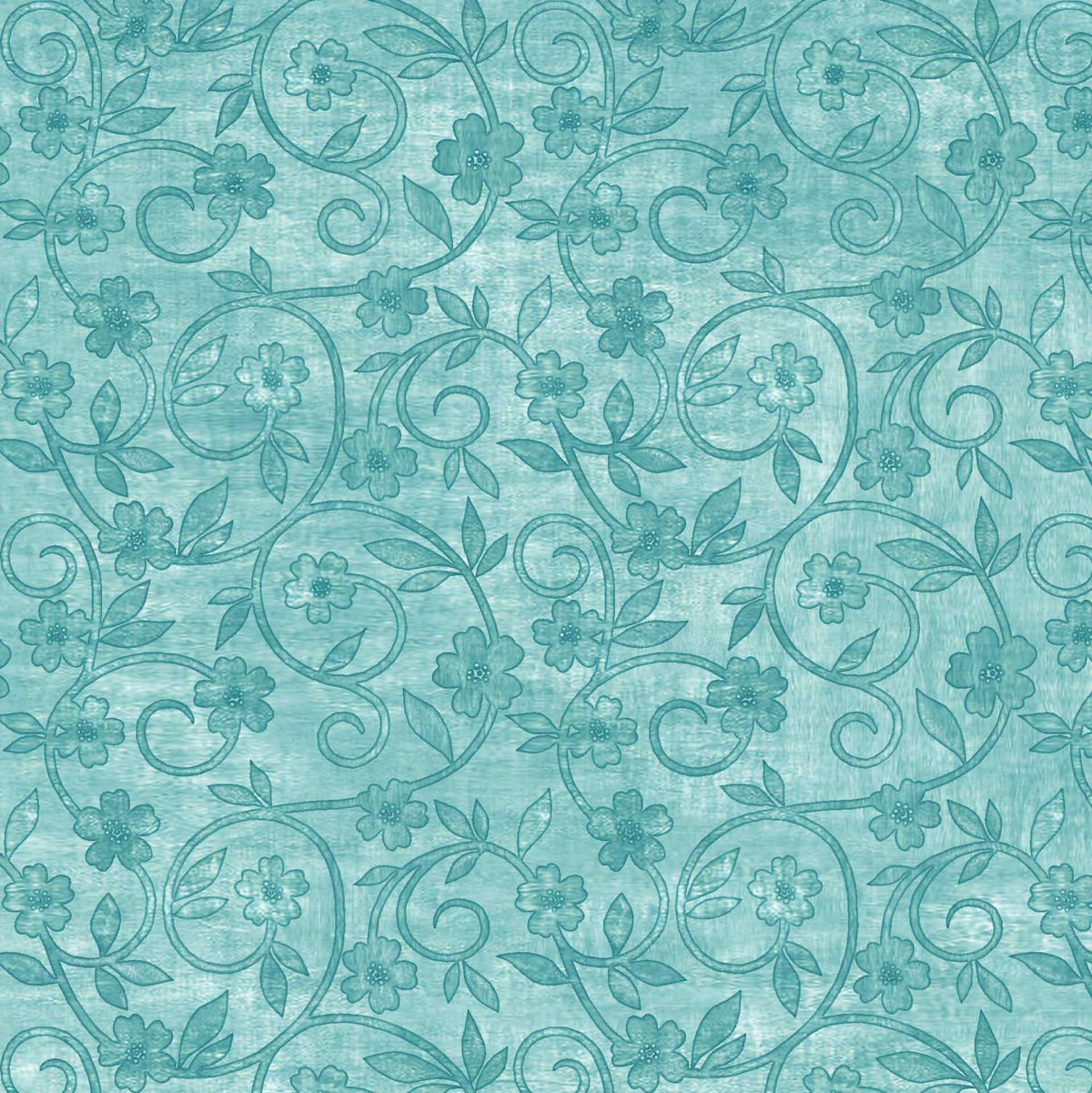QT Fabrics Rejoice Floral Scroll in Dark Aqua