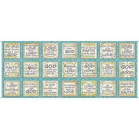 QT Fabrics Rejoice Inspirational Saying Patches in Aqua