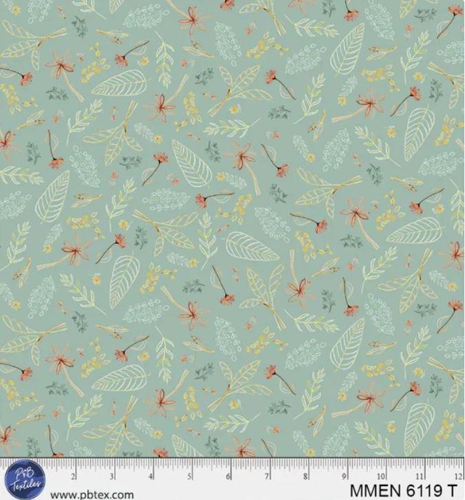 Tossed Leaves - Teal -  Mini Menagerie Collection - MMEN06119T