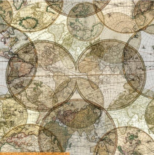 Windham Fabrics 108" Quilt Back - World Globes Multi - Cotton Fabric - 51386D-X