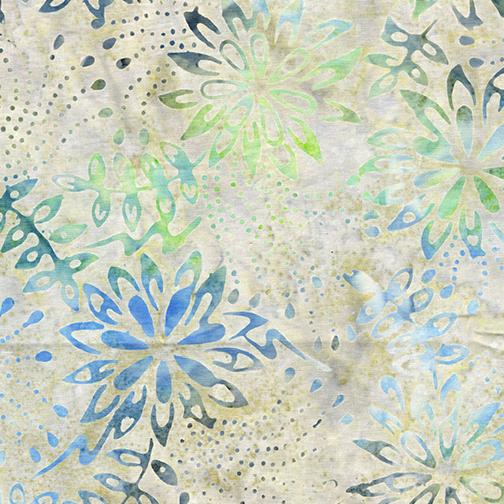 Benartex Bali Impressions Batik - 100% Cotton  - Daklia Pale Blue/Green - 09162 54