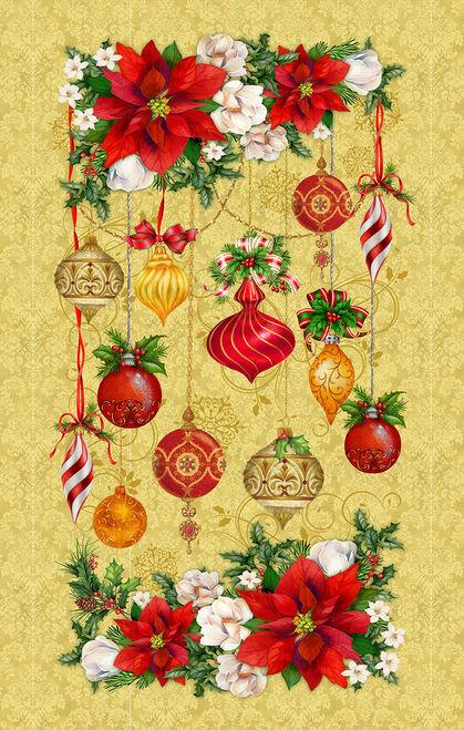 Christmas Legend - Gold -  Floral and Ornament Panel