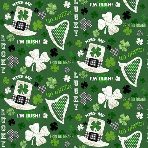 Hello Lucky - Henry Glass - Irish Motifs &amp; Words - 100% Cotton - 44-45 Wide