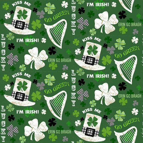 Hello Lucky - Henry Glass - Irish Motifs & Words - 100% Cotton - 44-45 Wide