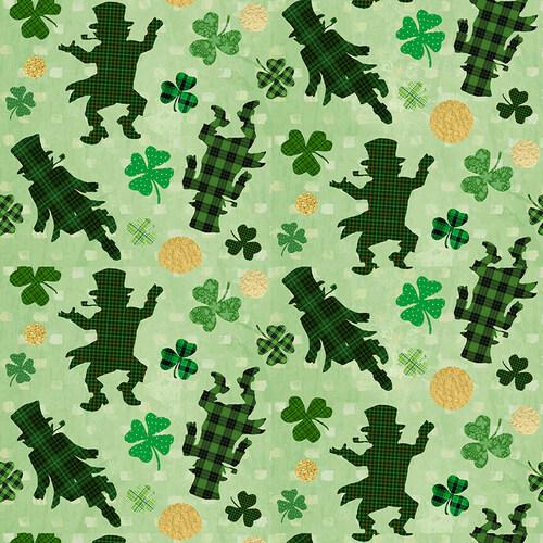 Hello Lucky - Henry Glass - Tossed Leprechaun - 100% Cotton - 44-45 Wide