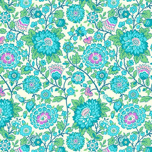 Henry Glass - Nana Mae Thirties Reproduction - Medium Floral - Aqua - 9686-60