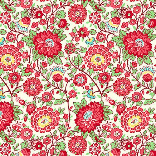 Henry Glass - Nana Mae Thirties Reproduction - Medium Floral - Red - 9686-8