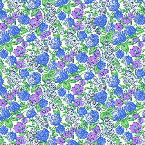 Henry Glass - Nana Mae Thirties Reproduction - Clover and Daisies - Blue - 9687-1