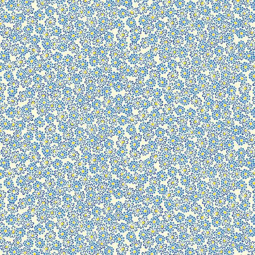 Henry Glass - Nana Mae Thirties Reproduction -  Spaced Small Flower - Cream/Blue