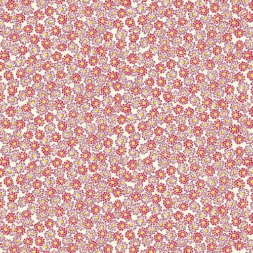 Henry Glass - Nana Mae Thirties Reproduction -  Spaced Small Flower - Cream/Red