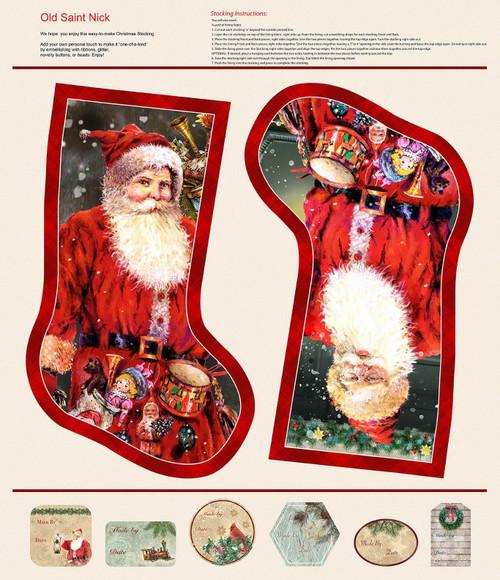Henry Glass, Old Saint Nick, Robert Giordano, 769P-44 Cream, 36 Inch Stocking Panel