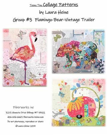 Laura Heine - Group #3 - Teeny Tiny Collage Patterns -  Flamingo, Bear, Vintage Trailer