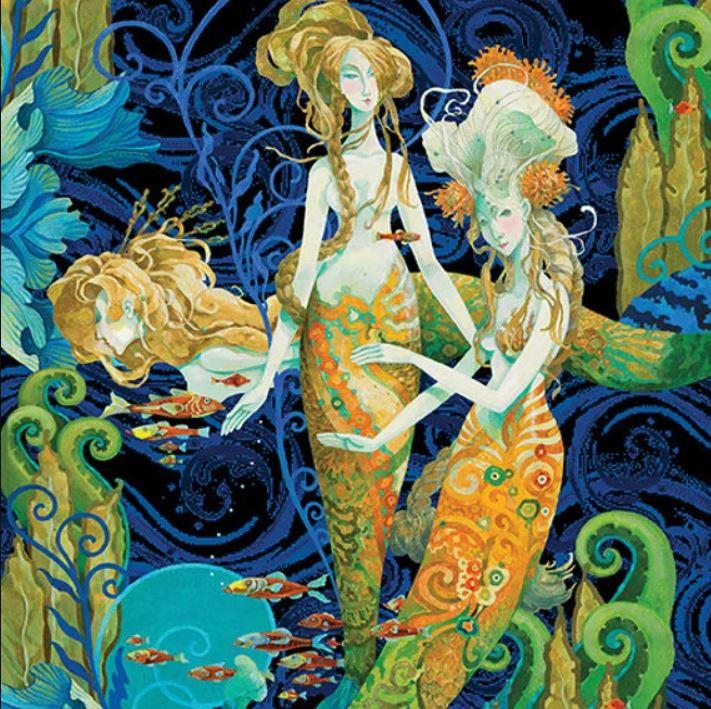 Mermaids Panel - Blue Multi - Benartex