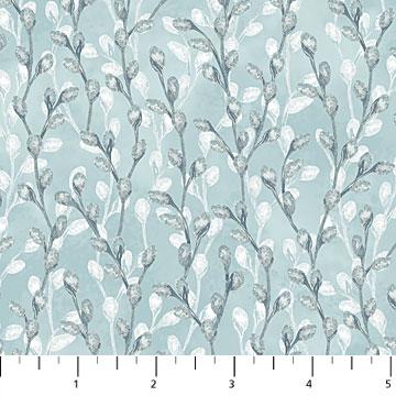 Northcott - Feathered Nest - Pussywillows - Pale Blue