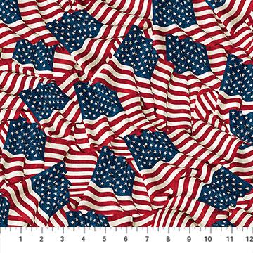 Northcott - Stars &amp; Stripes - 10th Anniversary - Waving Flags - 24284 49