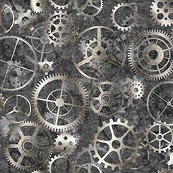 QT Fabrics - Got Your Back Gears - Steampunk - Black
