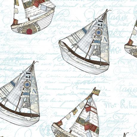 Set Sail 1649-28492-Z - Large Sailboats - Teal- Quilting Treasures