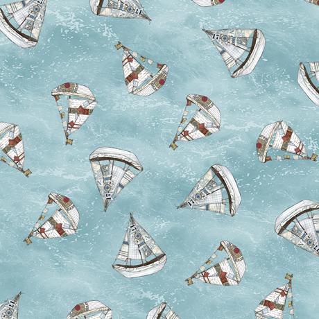 Set Sail 1649-28493-Q - Small Sailboats - Teal- Quilting Treasures