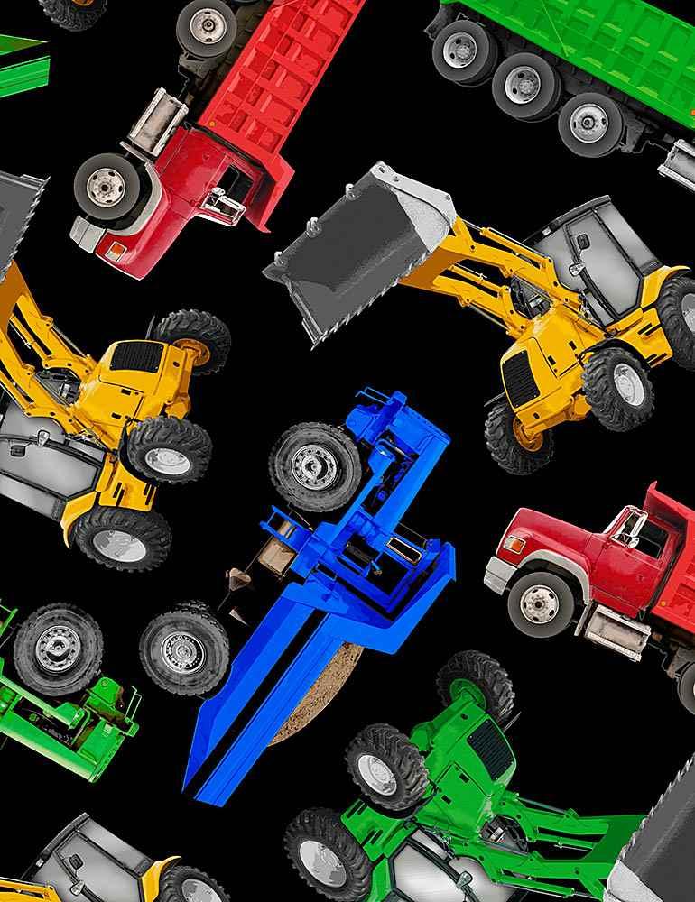 Timeless Treasures - Tossed Construction Trucks - BlacK - KIDZ-C1180